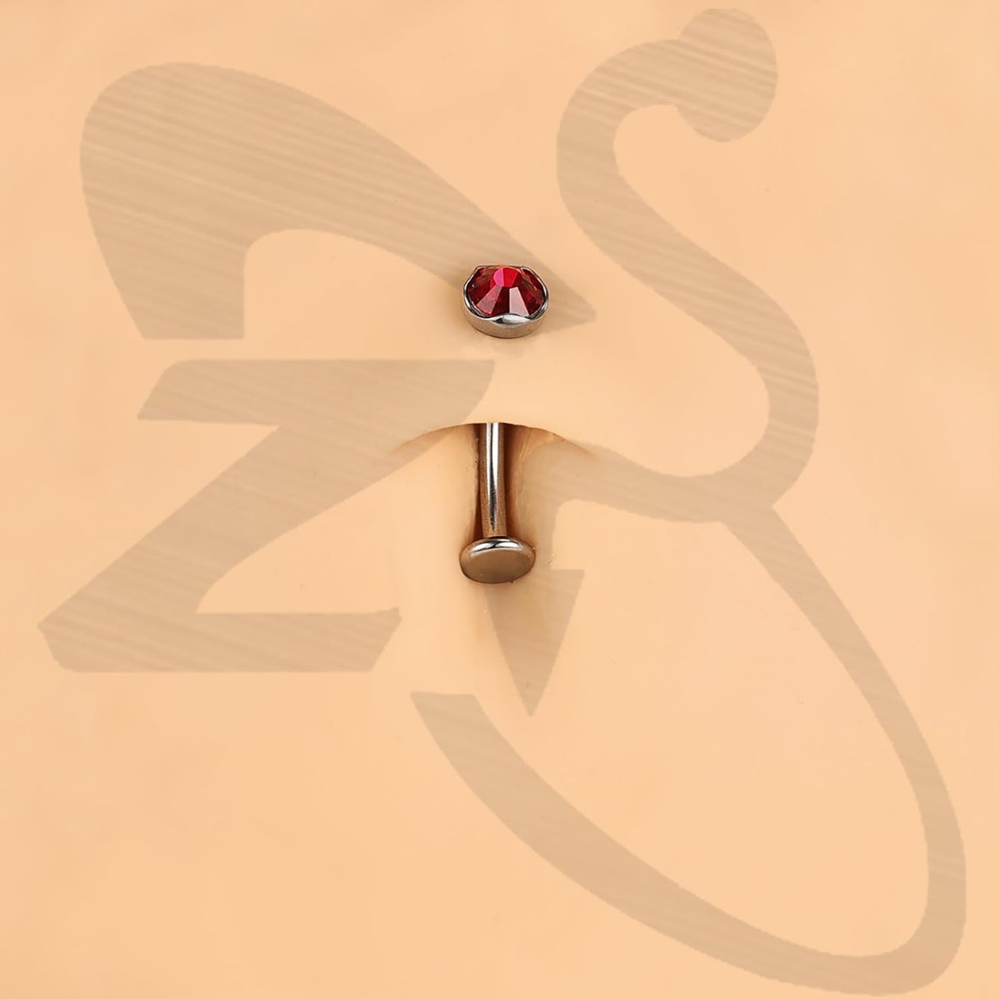 ZS ASTM F136 Titanium Belly Button Ring, 14G Cubic Zirconia Navel Jewelry, 6/8/10/12/14MM Internally Threaded Long Bar Navel Barbell Stud Flat Back Belly Piercing (Red,L:6mm)