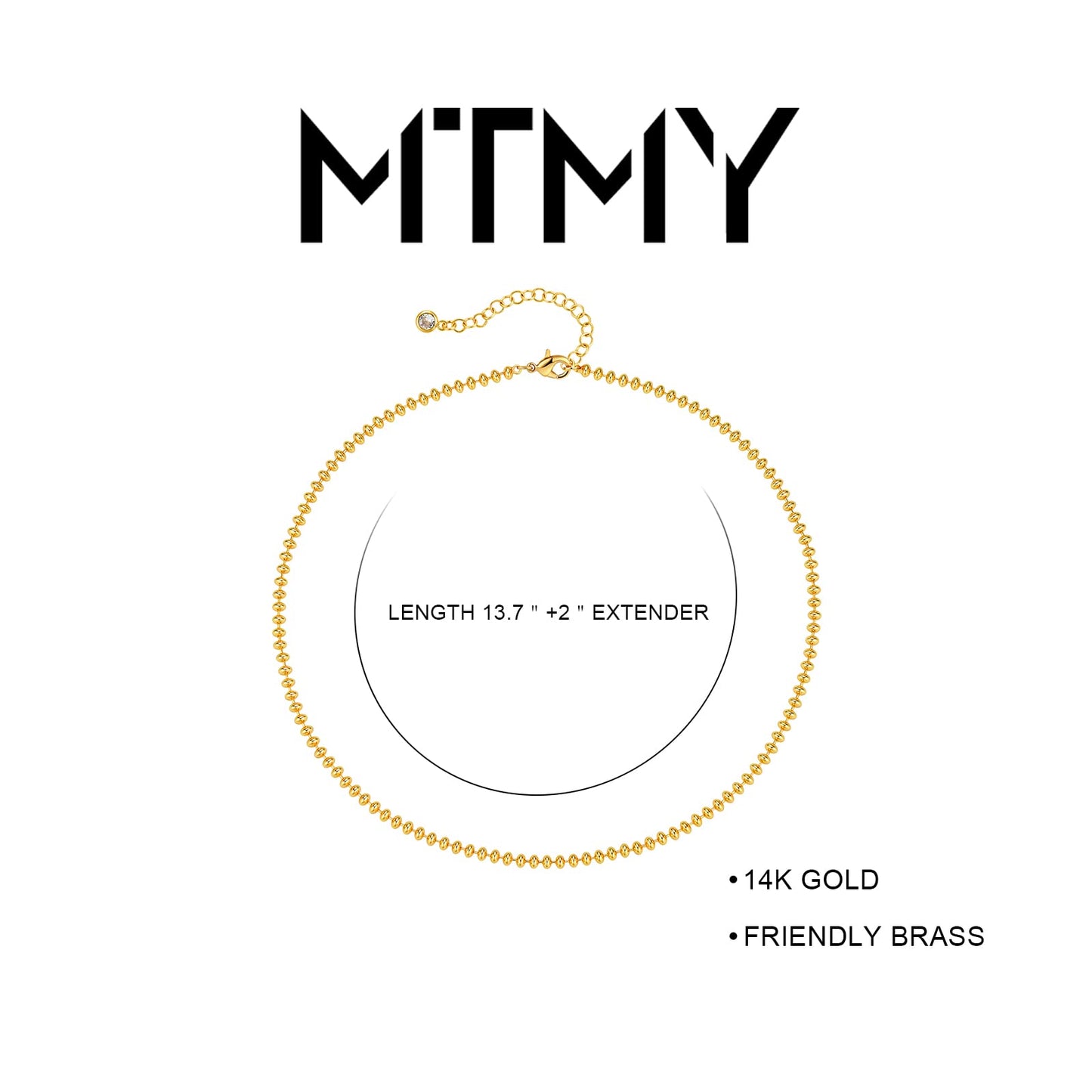 MTMY Beaded Necklace for Women 14K Gold Plated Dainty Colorful Beaded Pearl Choker Necklace Delicate Boho Choker Necklace Jewelry Gift (Gold beaded)