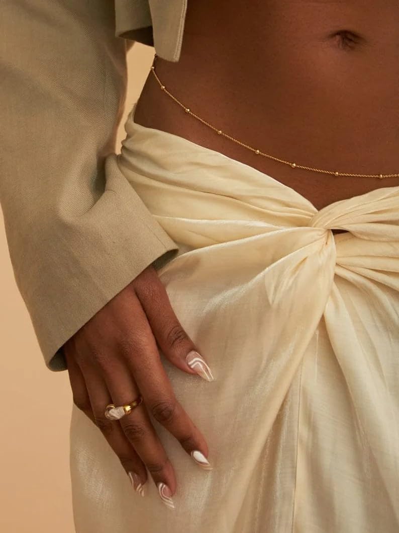 ASCOMY Waist Chains for Women 14K Gold Plated Body Chains Waist Chain Beads Waist Chain Belly Belt Body Chains Adjustable Bikini Body Jewelry Daily Belts Gifts for Women