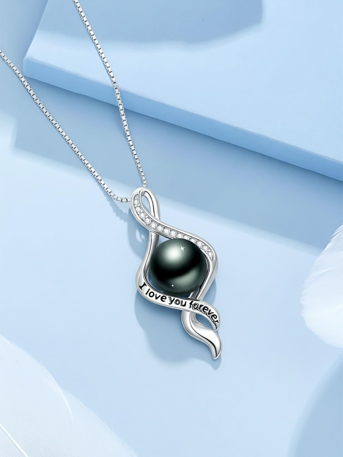 KANNSOAR Tahitian Black Pearl Necklace, 18K Gold Plated, I Love You Forever Pendant 9MM Pearl Jewelry Anniversary Wedding Valentines Day Christmas Mothers Day Gift for Women