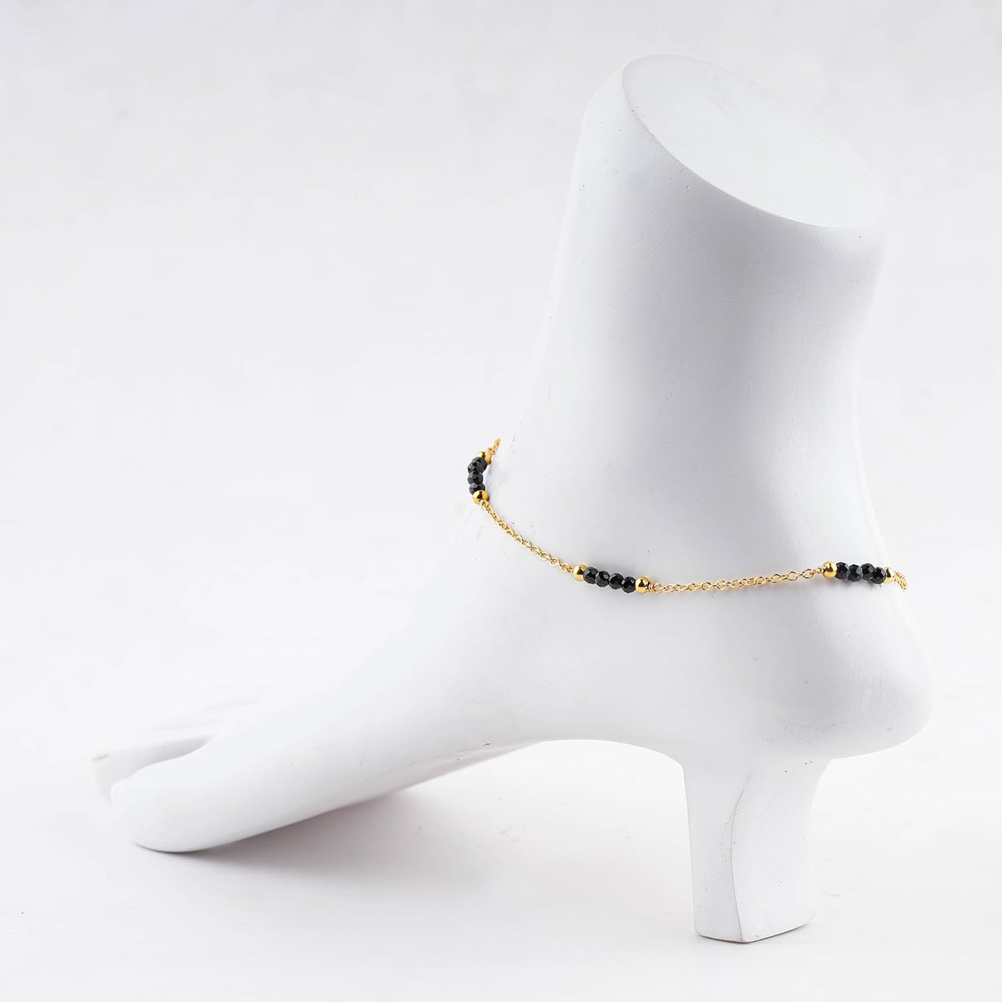 CRYSTALINES Natural Black Spinel Gemstone Beads, Handmade Station Dangle Star Charms Anklet, 14K Gold Plated, Adjustable Fashion Boho Jewelry for Women, Healing Crystals, Christmas Gift