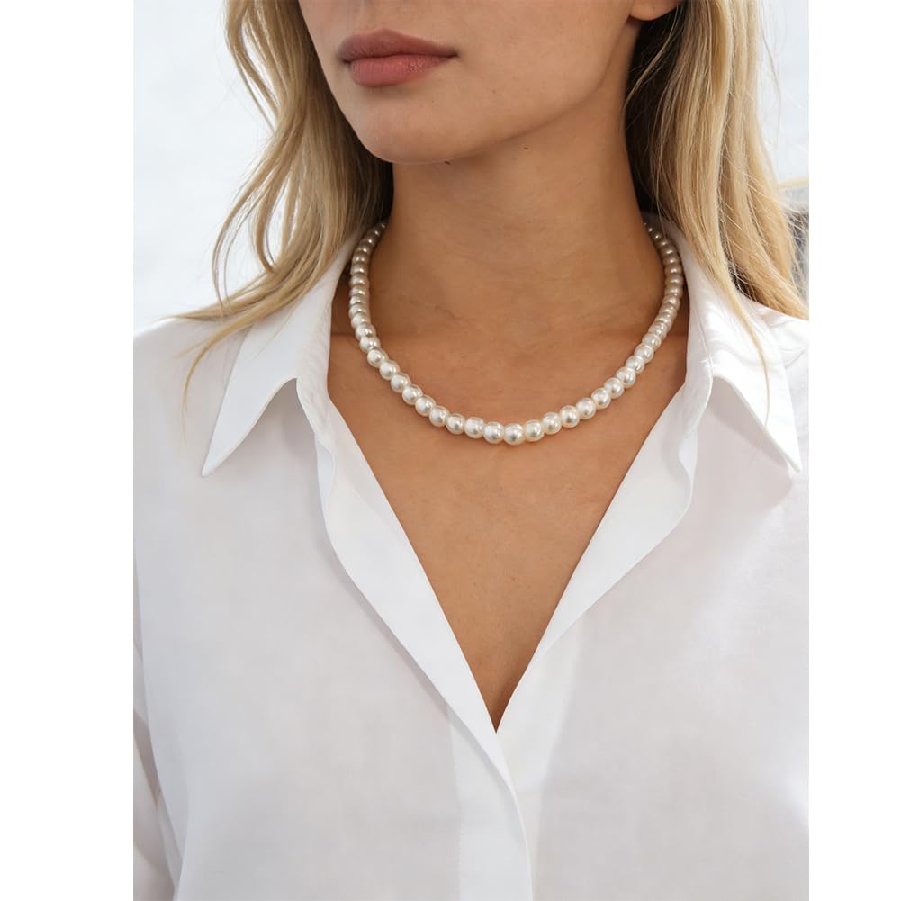 Imitation Pearl Necklace for Women Round Bead Beaded Pearl Choker Necklace Bead Pearls Necklaces Trendy Jewelry Gift 2.5 3 4 5 6 7 8 10 12 MM (8 mm)