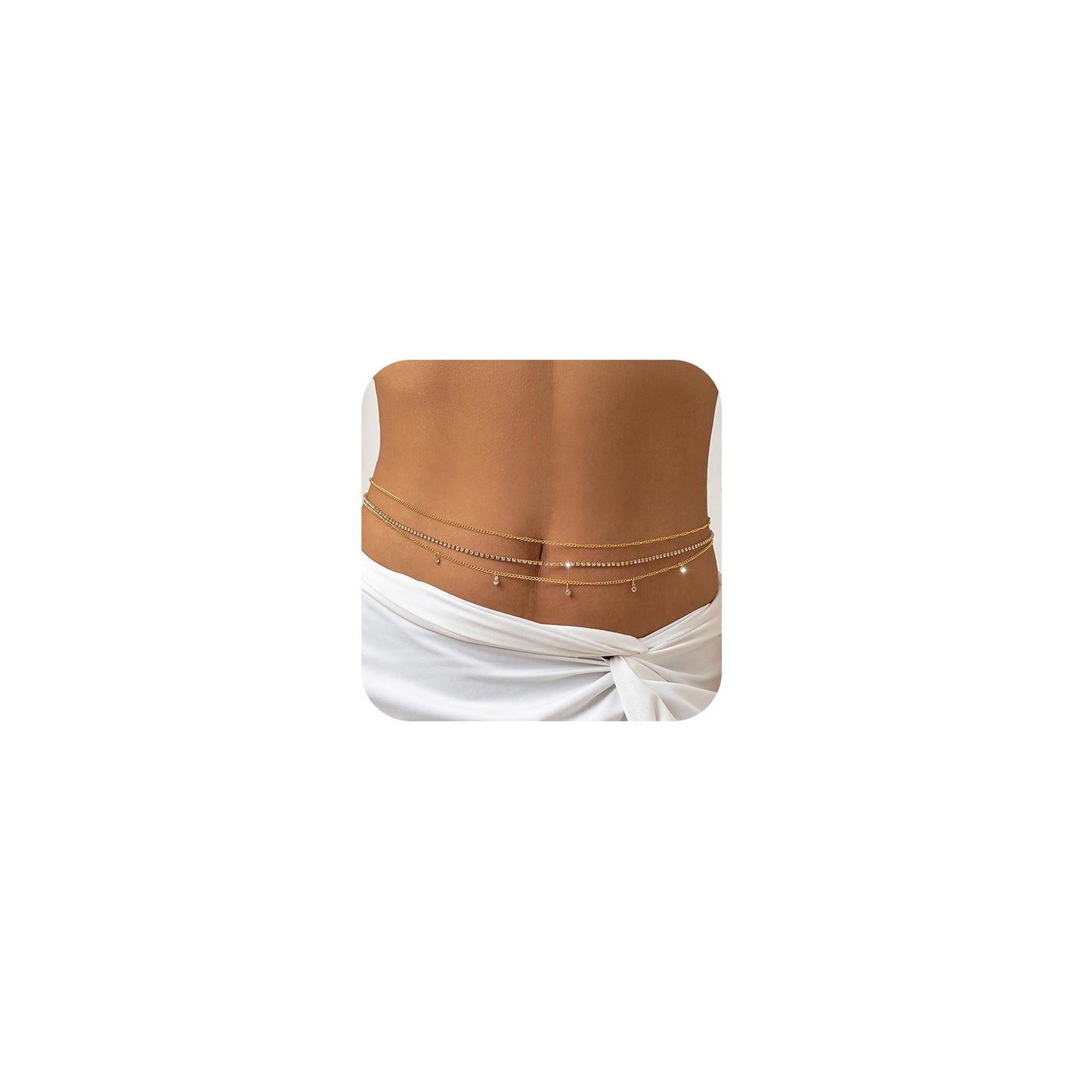 MODRSA 3pcs Gold Belly Chain Waist Chain for Women - Rhinestone Multi-Layer Stomach Jewelry Chain Body Chain - Sexy Waist Jewelry for Women - Gold Color