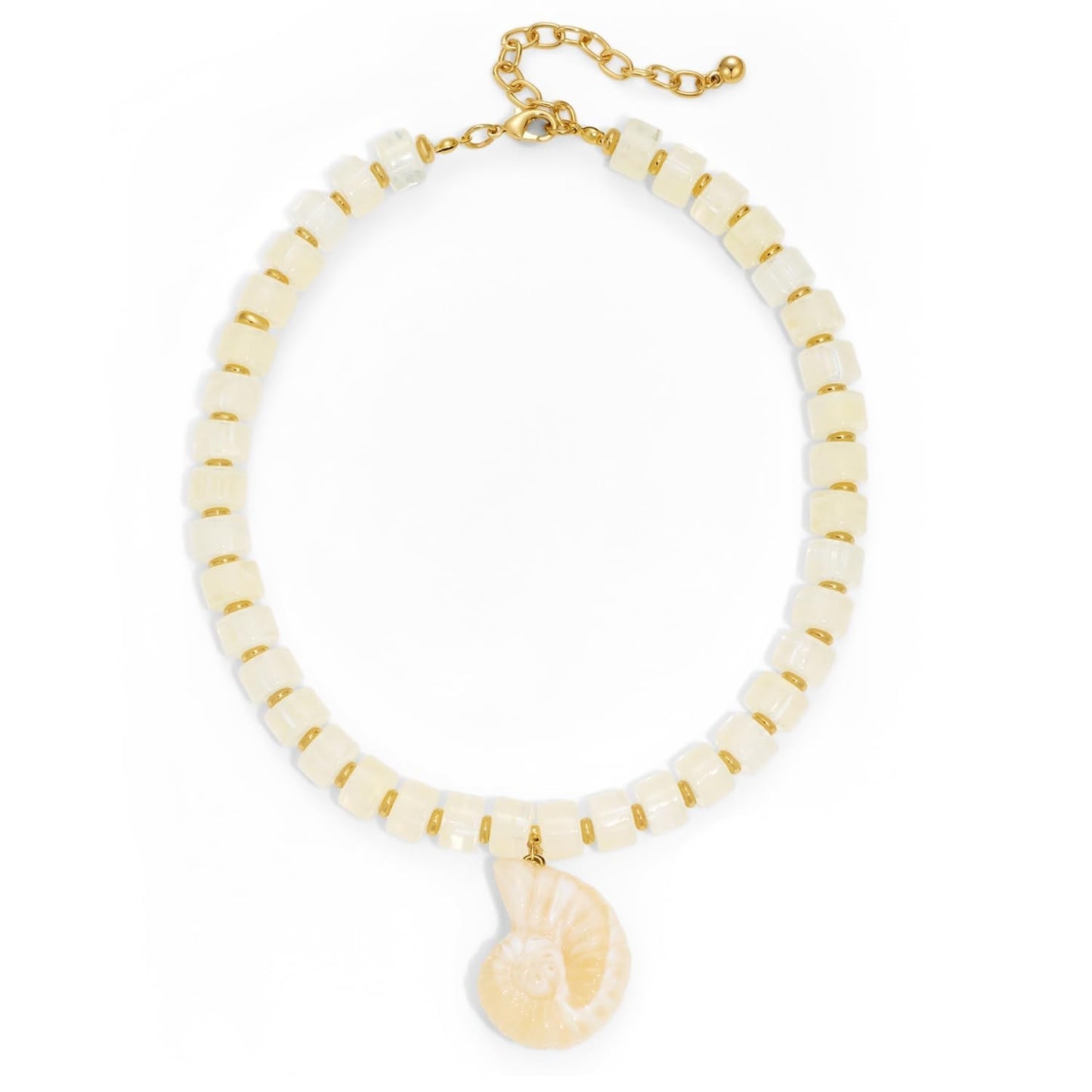 CLASSYZINT White Resin Bead Necklace with Conch Shell Pendant Beach Necklace for Women Adjustable Chain Statement Necklace Ocean Theme Accessory
