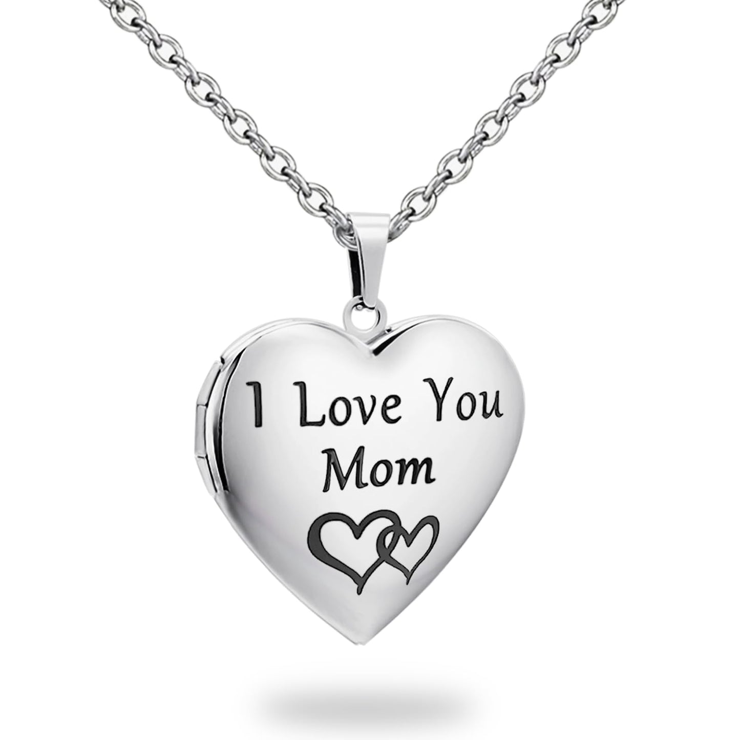 PHOCKSIN Mom I Love You Silver Locket Necklace for Women Heart Locket Necklace for Girls Photo Necklace With Picture Inside Mothers Day Gifts for Women