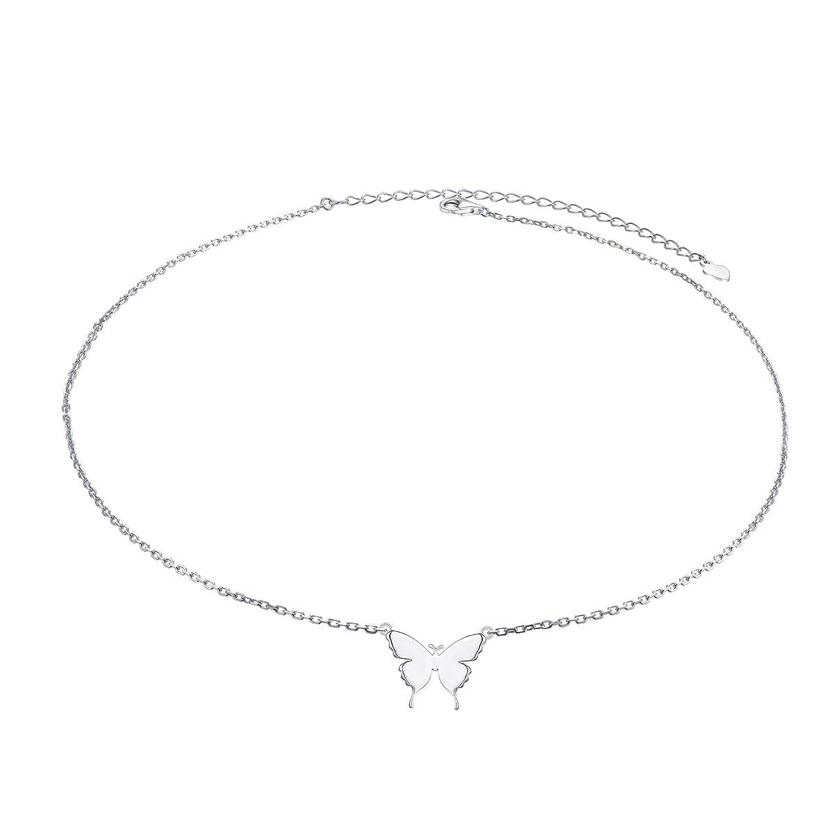 DAOCHONG S925 Sterling Silver Butterfly Choker Short Dainty Necklace Pendant for Women Jewelry Gift