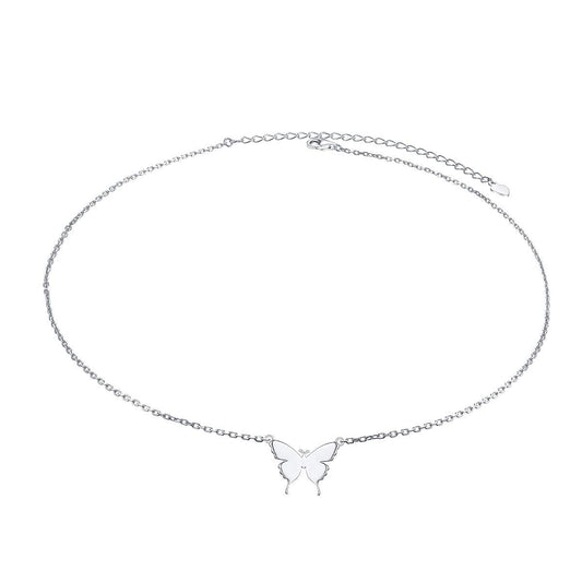 DAOCHONG S925 Sterling Silver Butterfly Choker Short Dainty Necklace Pendant for Women Jewelry Gift