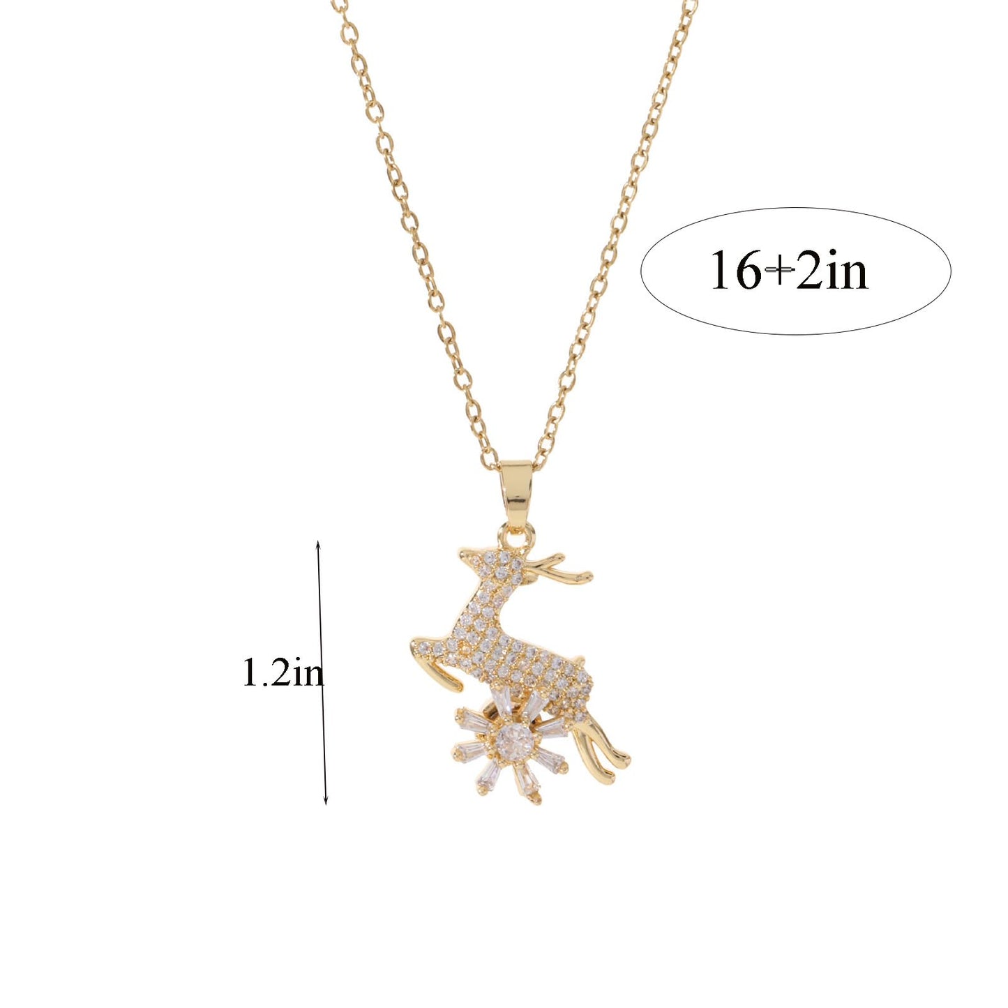 KONPJE Sunflower Fidget Necklace for Women Gold Moon Necklace Rotating Heart Necklaces Spinning Crystal Flower Anxiety Necklaces Crescent Moons Jewelry Accessories (Gold Deer)