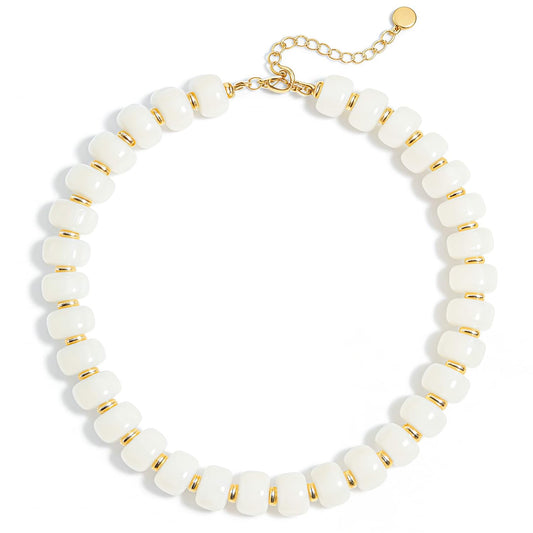 FGMZTY Colorful Beaded Necklace for Women Unique Resin Beads Choker Necklaces Boho Statement Chunky Necklace Summer Vacation Jewelry Minimalistic Modern Statement Birthday Gift for Women (White)