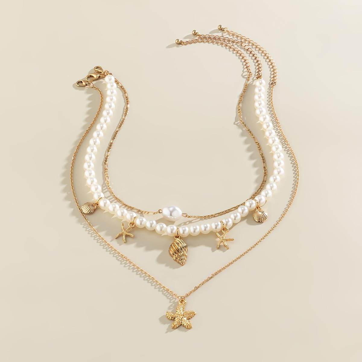 Sora Tuki Layered Starfish Necklace Beach Jewelry for Women Seashell Cowrie Puka Shell Necklaces for Women Beach Necklace Turtle Beaded Choker Necklaces Ocean Jewelry (1 - Layered)