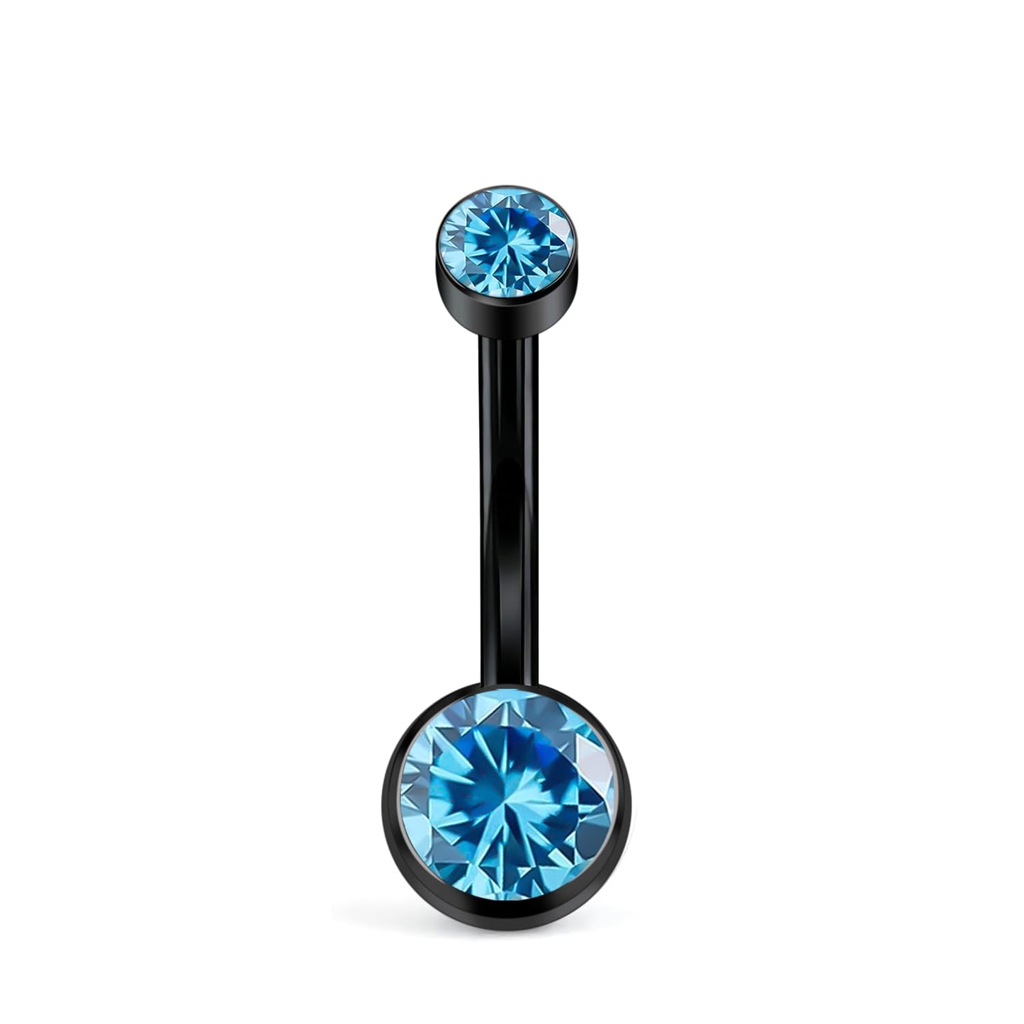XUU Titanium Belly Button Rings, Black & Silver – 14G Internally Threaded Navel Piercing Jewelry, 10mm & 12mm Curved Barbells with 7 Colors Gems – Hypoallergenic (Black-Blue cz, 10MM)