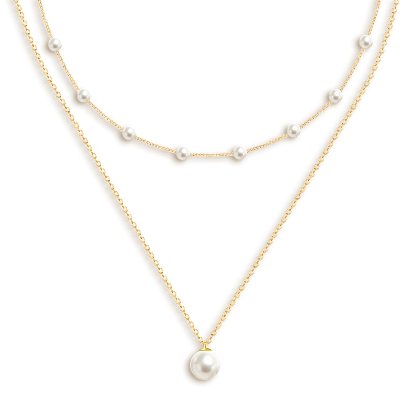 OGD Pearl Necklace for Women Layered Trendy 14K Gold Plated Dainty Pearl Pendant Choker Set Pearls Gold Necklace Stack Simple Cute Jewelry Gifts for Women