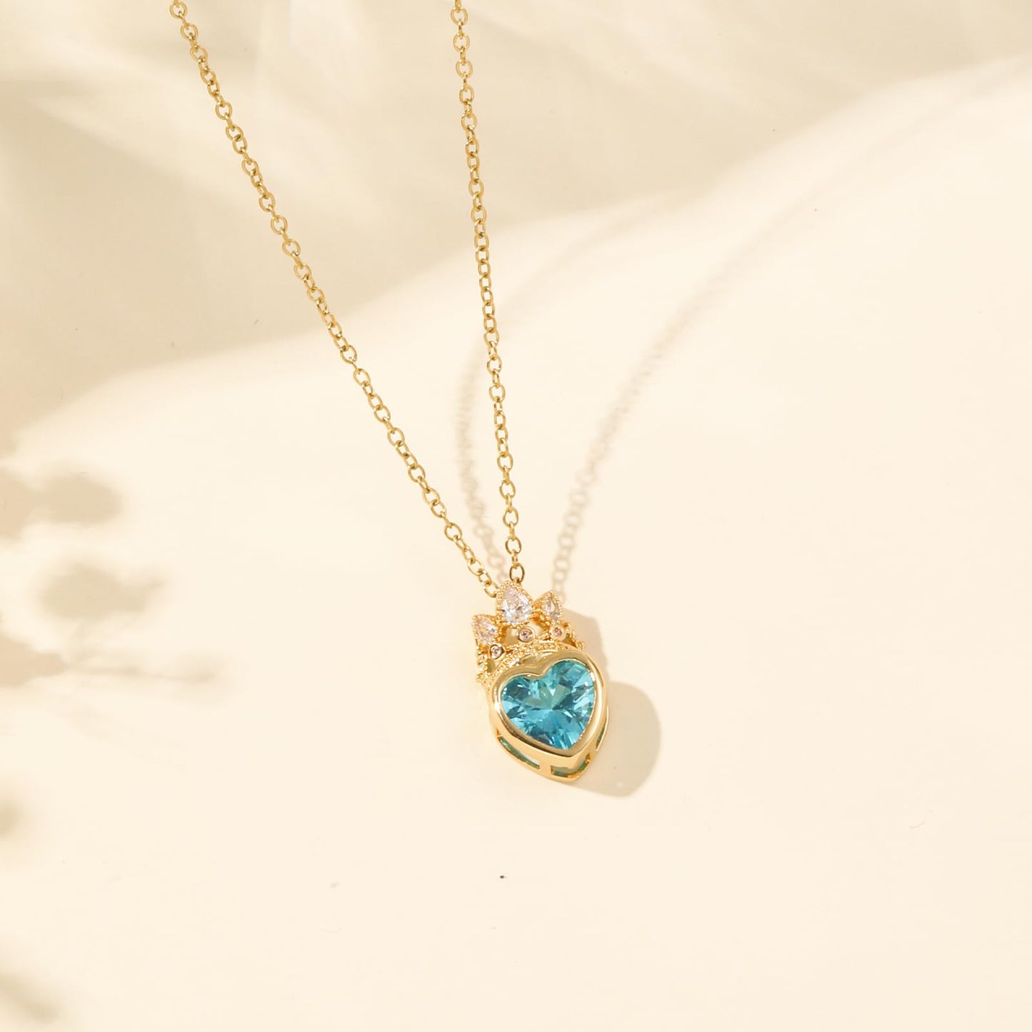 crataly Aquamarine Crown Heart Necklace for Women-Gold Plated March Birthstone Princess Necklace For Valentine's Day Mother's Day Christmas Birthday Gifts