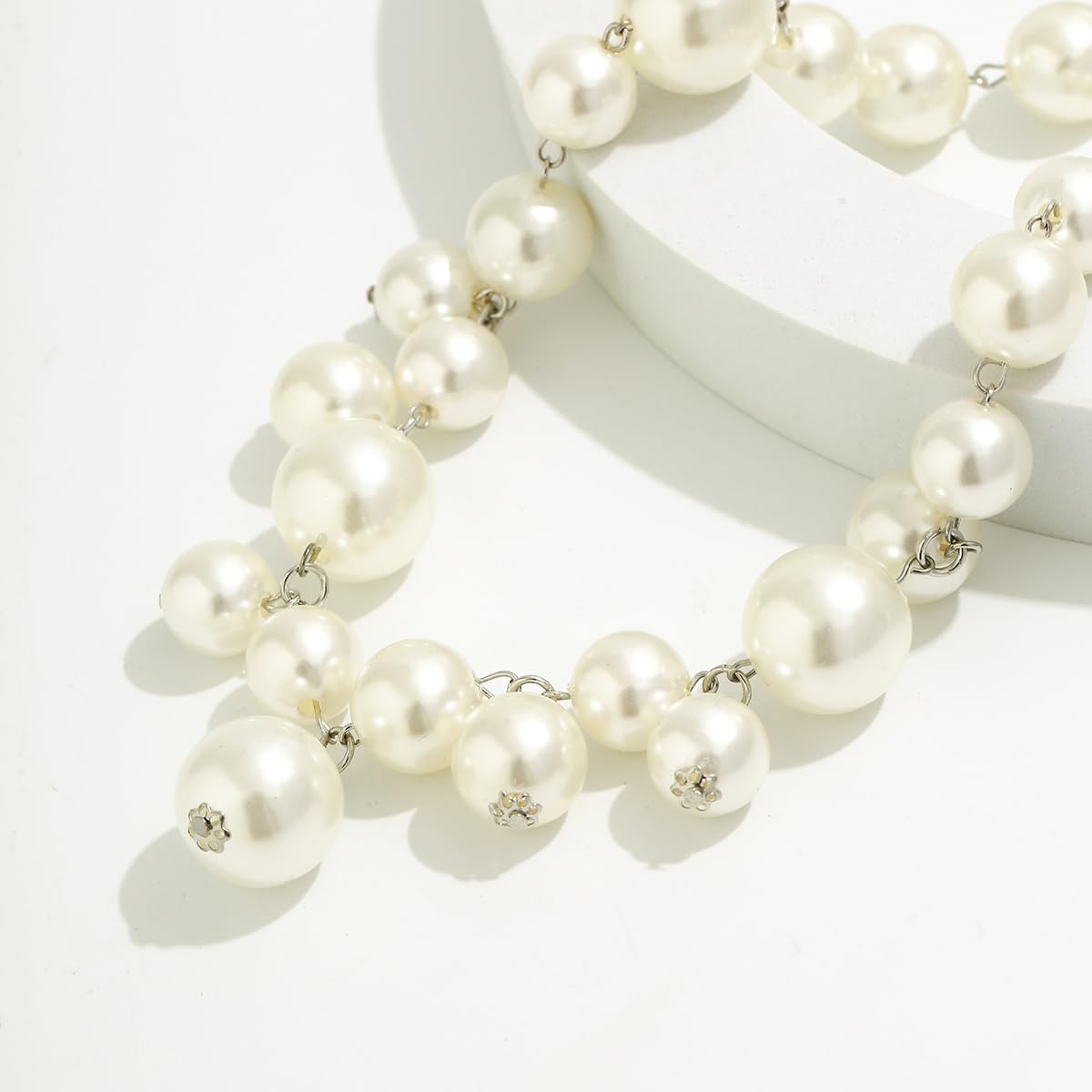 Large Pearl Necklace for Women,Dainty Gold Big Pearl Choker Necklace for Prom Wedding Bridal Bridesmaid Jewelry Gifts (Chunky Pearls)