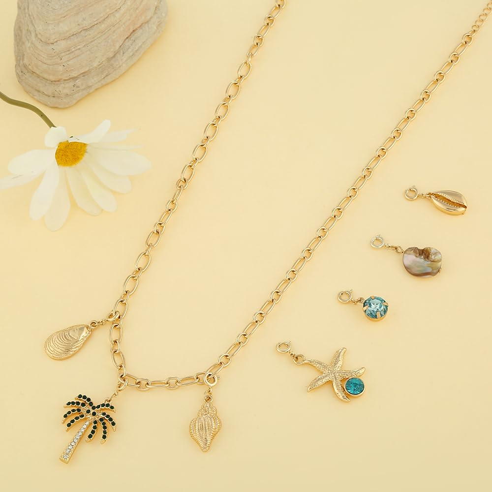 Rambling Rose 14K Gold DIY Necklace,Beach by the Sea Shell Pendant Necklaces Coconut Tree Pendant Necklace Starfish Pendant Necklace (Beach necklace)