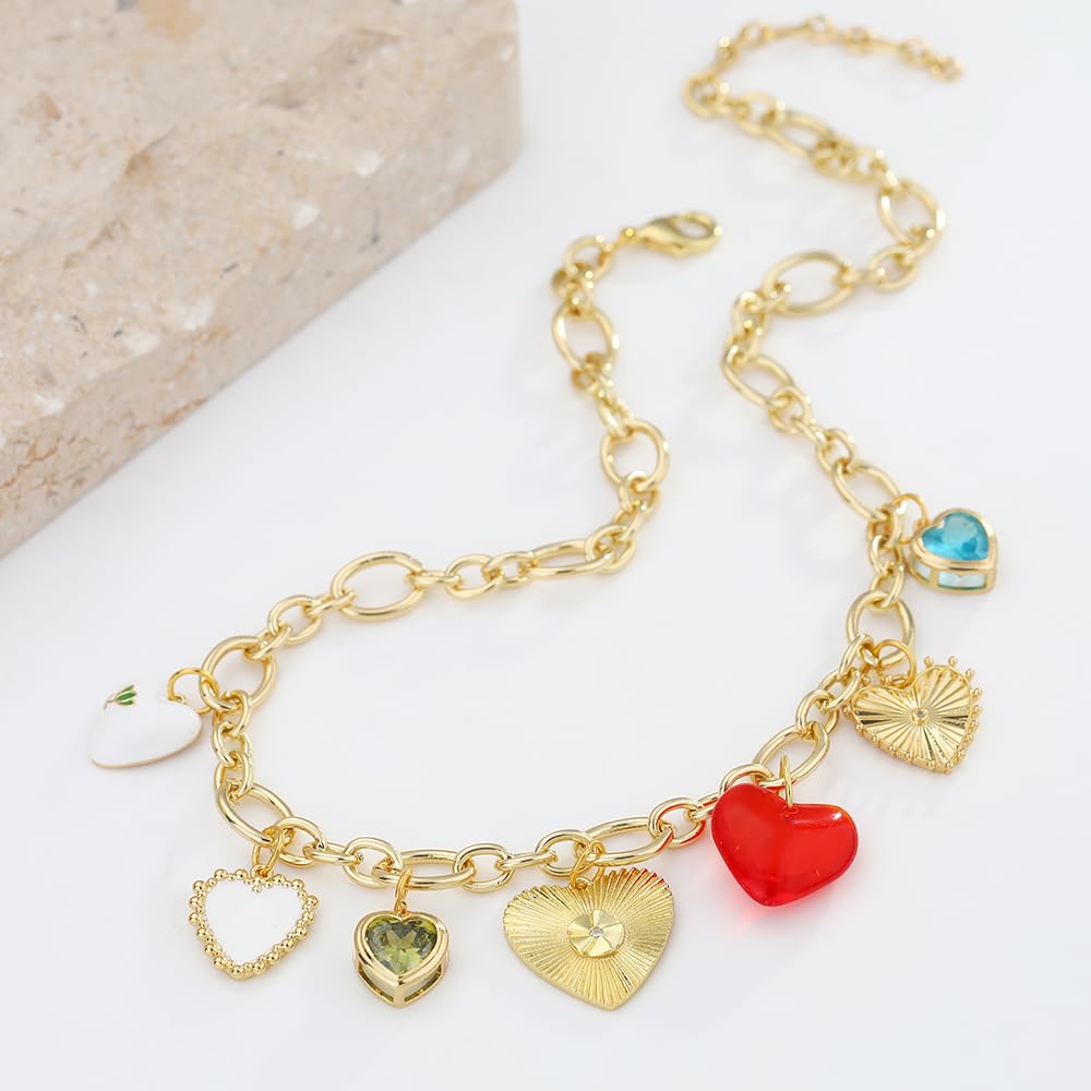 BONJOULRY Gold Heart Necklaces For Women With Different Charms Gold Charm Sun Red Heart Necklace Coin Charms DIY Choker Necklace Fashion Jewelry Gift