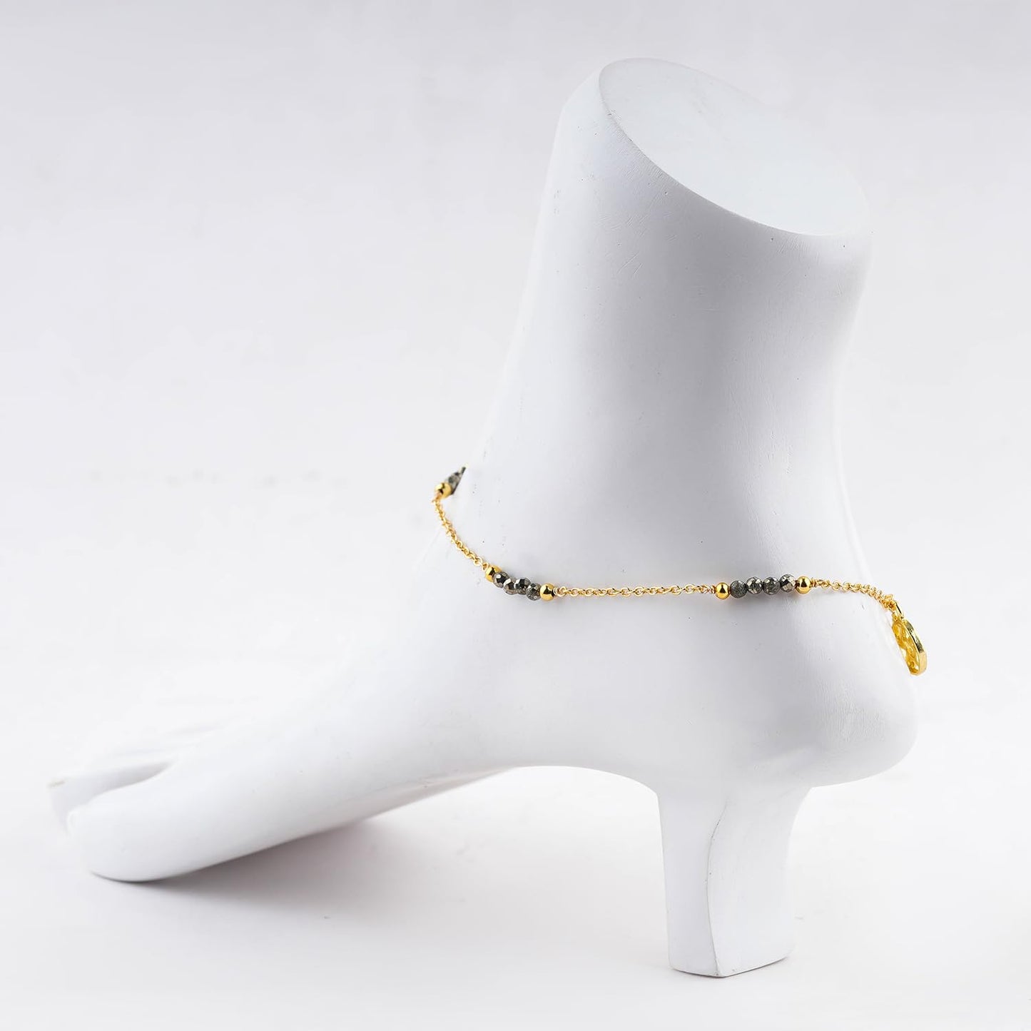 CRYSTALINES Natural Golden Pyrite Gemstone Beads, Handmade Station Dangle Star Charms Anklet, 14K Gold Plated, Adjustable Fashion Boho Jewelry for Women, Healing Crystals, Christmas Gift