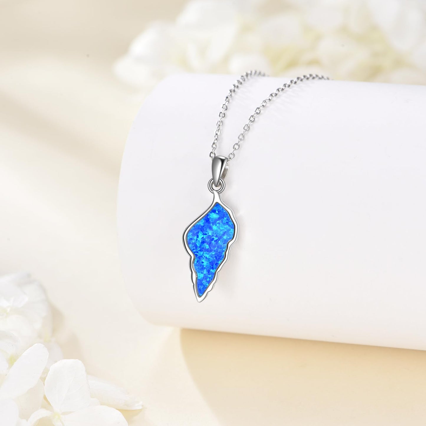 POPLYKE Conch Shell Necklace for Women 925 Sterling Silver Blue Opal Seashell Pendant Ocean Beach Jewelry Gift
