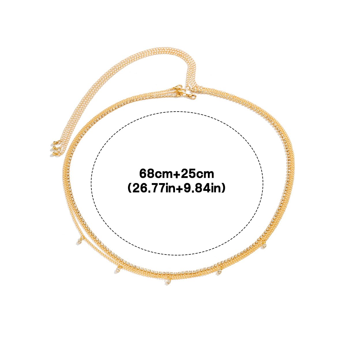 MODRSA 3pcs Gold Belly Chain Waist Chain for Women - Rhinestone Multi-Layer Stomach Jewelry Chain Body Chain - Sexy Waist Jewelry for Women - Gold Color