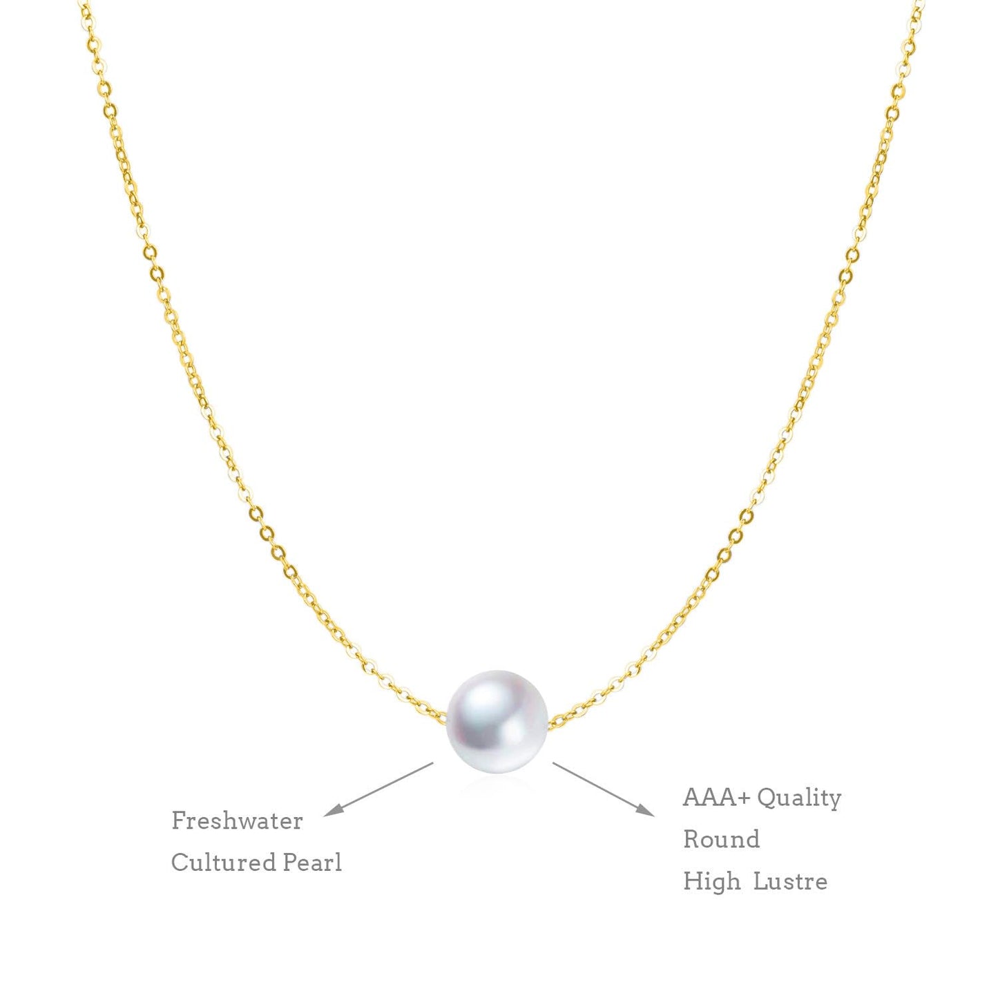 POPLYKE 14K Solid Gold Pearl Necklace Single Pearl Choker Necklace for Women 7-8mm Freshwater Cultured Pearls Jewelry Gifts for Wedding Bridesmaids Anniversary 16'' Chian