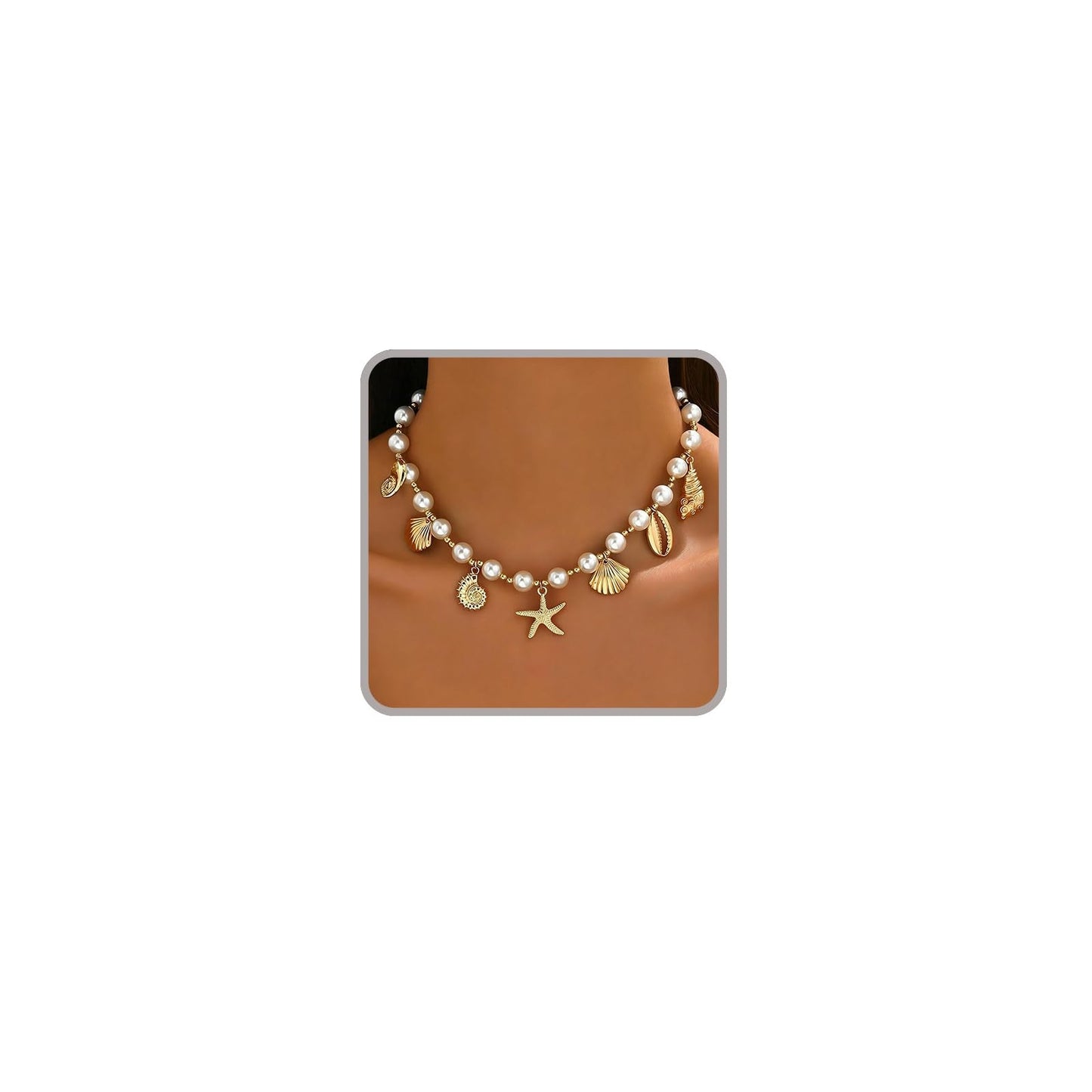 Seashell Necklace Beach Jewelry for Women Starfish Fish Necklace Boho Pearl Choker Sea Shell Necklaces for Women Beach Necklaces Summer Vacation Jewelry (Style6)