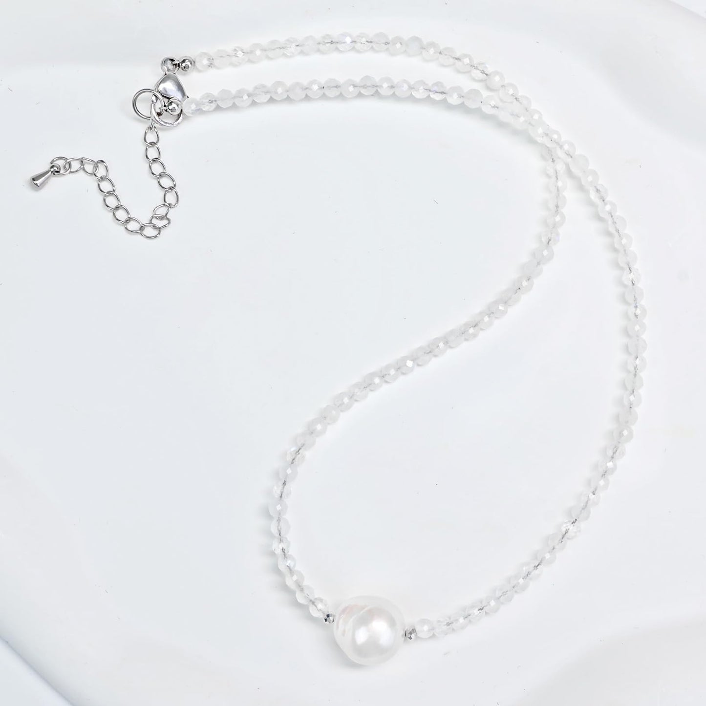 GEMTAL Pearl Necklaces for Women Trendy Single Pearl Necklace Moonstone Crystal Choker Natural Gemstone Beaded Necklace Jewelry for Women Mothers Day Valentines Gifts