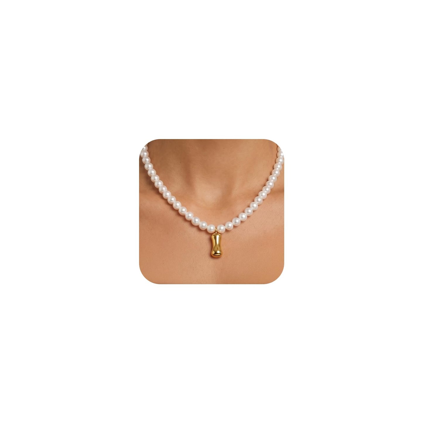 DoDoBeads Pearl Initial Necklace, 18K Gold Plated Stainless Steel Balloon Letter Pendant I, Non-Tarnish Waterproof Chunky Monogram Jewelry Gifts for Women Teens