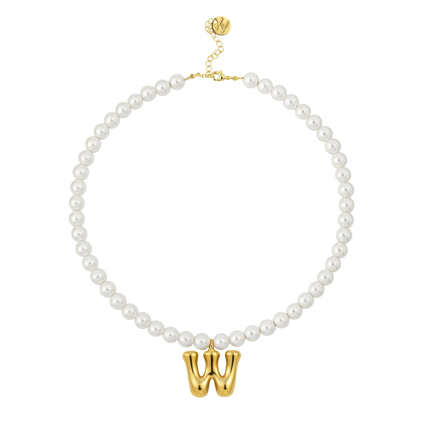 DoDoBeads Pearl Initial Necklace, 18K Gold Plated Stainless Steel Balloon Letter Pendant W, Non-Tarnish Waterproof Chunky Monogram Jewelry Gifts for Women Teens