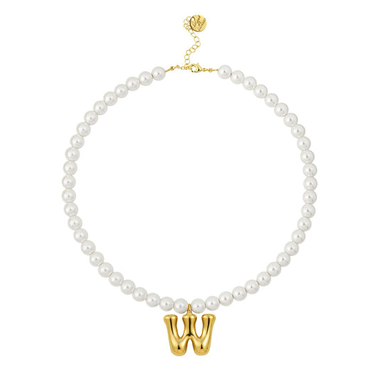 DoDoBeads Pearl Initial Necklace, 18K Gold Plated Stainless Steel Balloon Letter Pendant W, Non-Tarnish Waterproof Chunky Monogram Jewelry Gifts for Women Teens