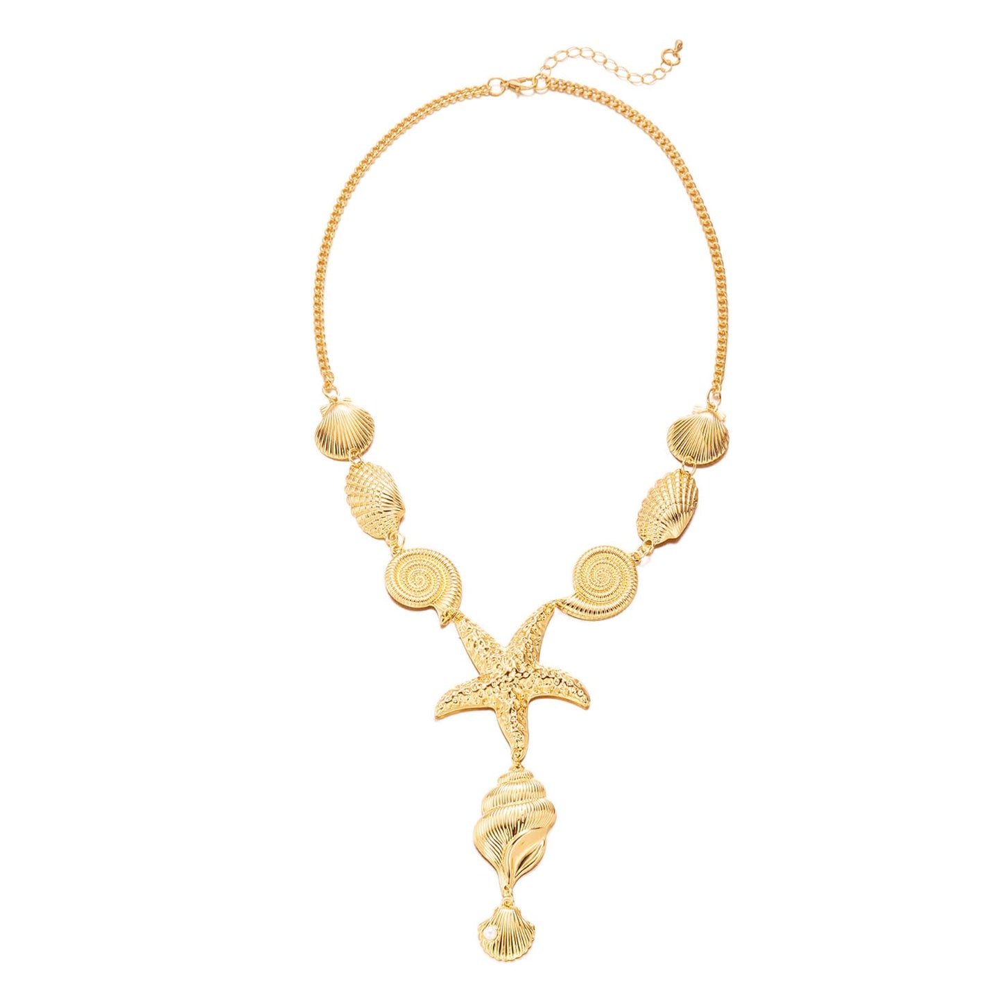 Twentylo Gold Chunky Starfish Statement Necklace for Women,Trendy Boho Layered Shell Choker Necklaces,Dainty Beach Vacation Dress Jewelry (Single)