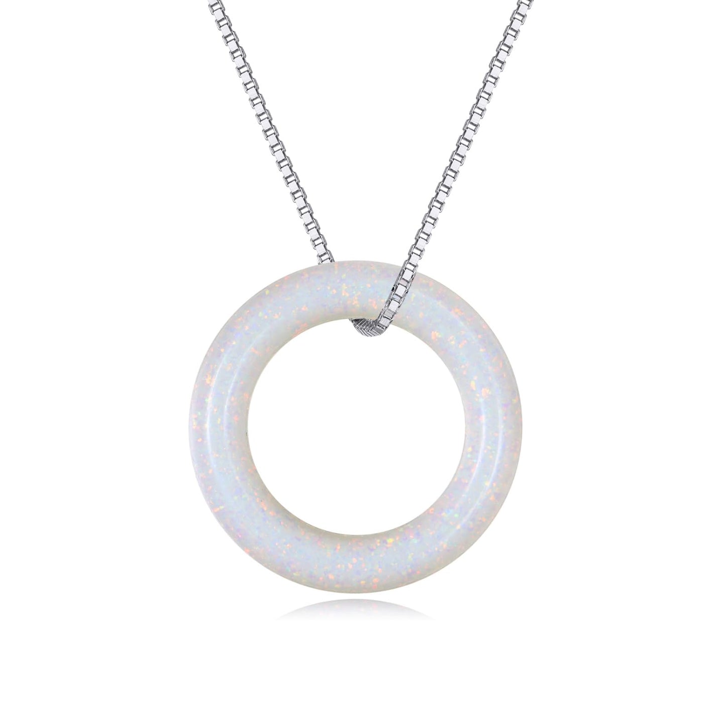 AOBOCO Circle Opal Necklace 925 Sterling Silver Circle Necklace for Women with Austrian Crystal Jewelry for Women Birthday Graduation Holiday Gift (Dia 0.78" Opal)