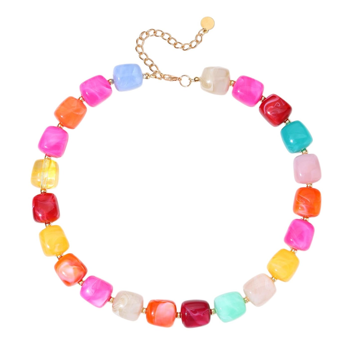 joymiao Resin Chunky Beaded Necklace for Women Colorful Rainbow Square Acrylic Beaded Necklace Statement Summer Jewelry