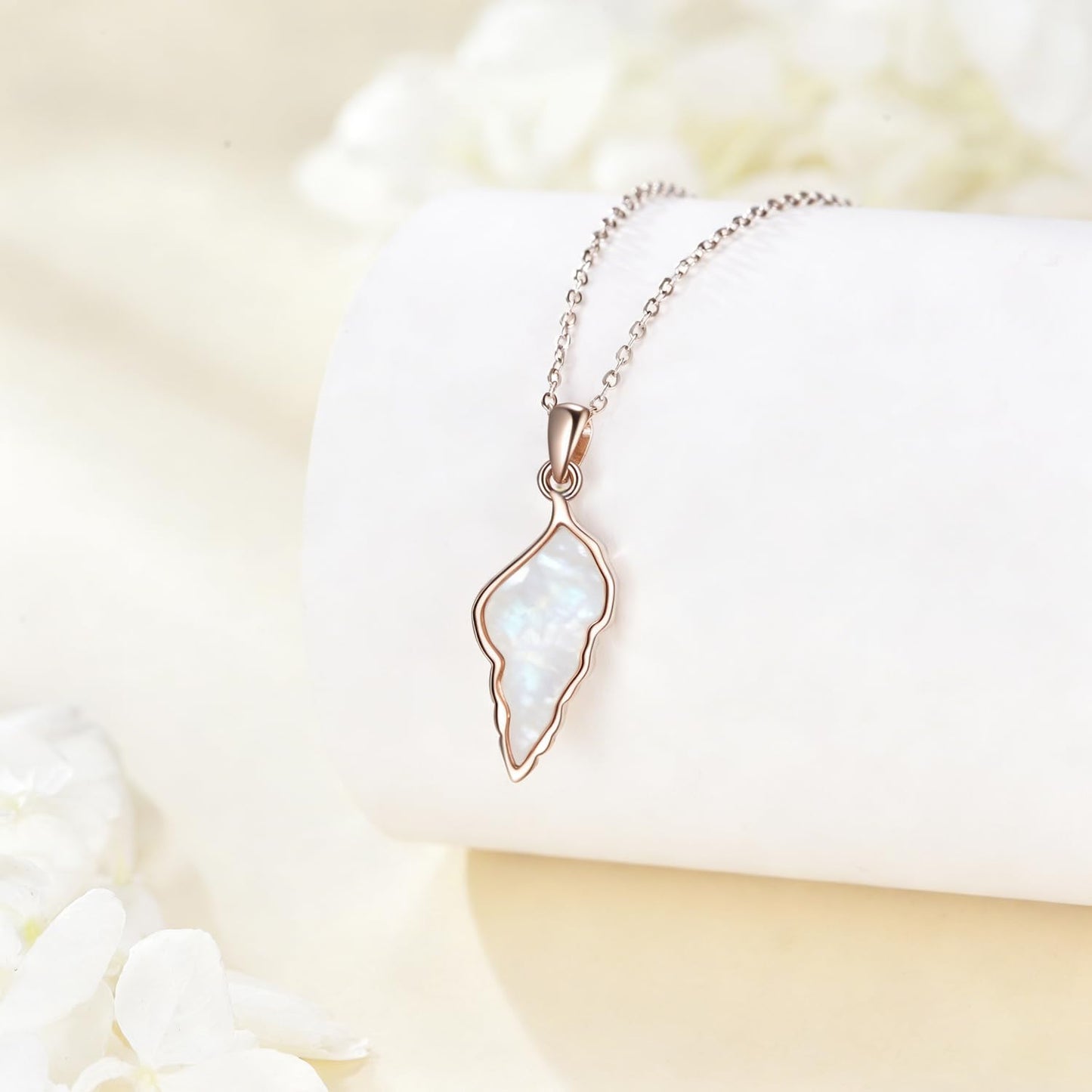 POPLYKE Ocean Seashell Necklace for Women 925 Sterling Silver Rose Gold White Opal Pendant Beach Jewelry Gift