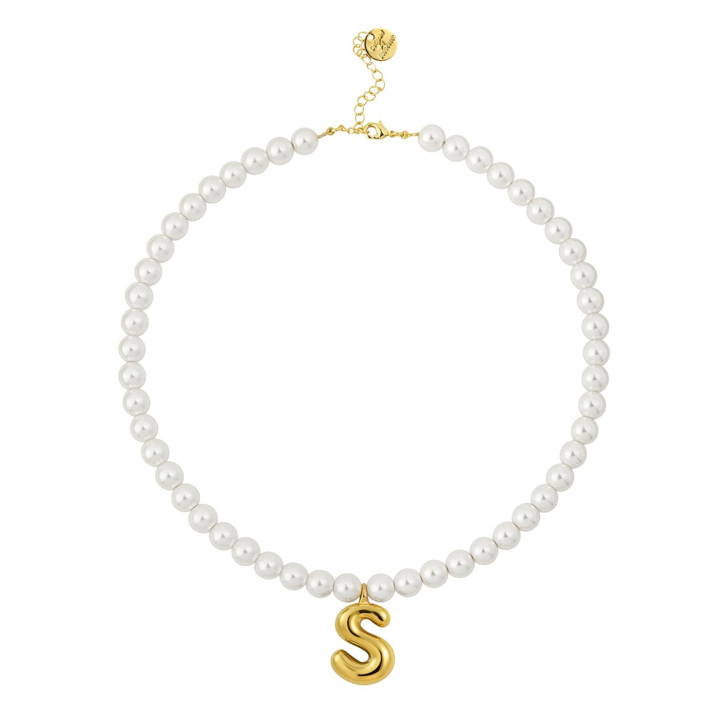 DoDoBeads Pearl Initial Necklace, 18K Gold Plated Stainless Steel Balloon Letter Pendant S, Non-Tarnish Waterproof Chunky Monogram Jewelry Gifts for Women Teens