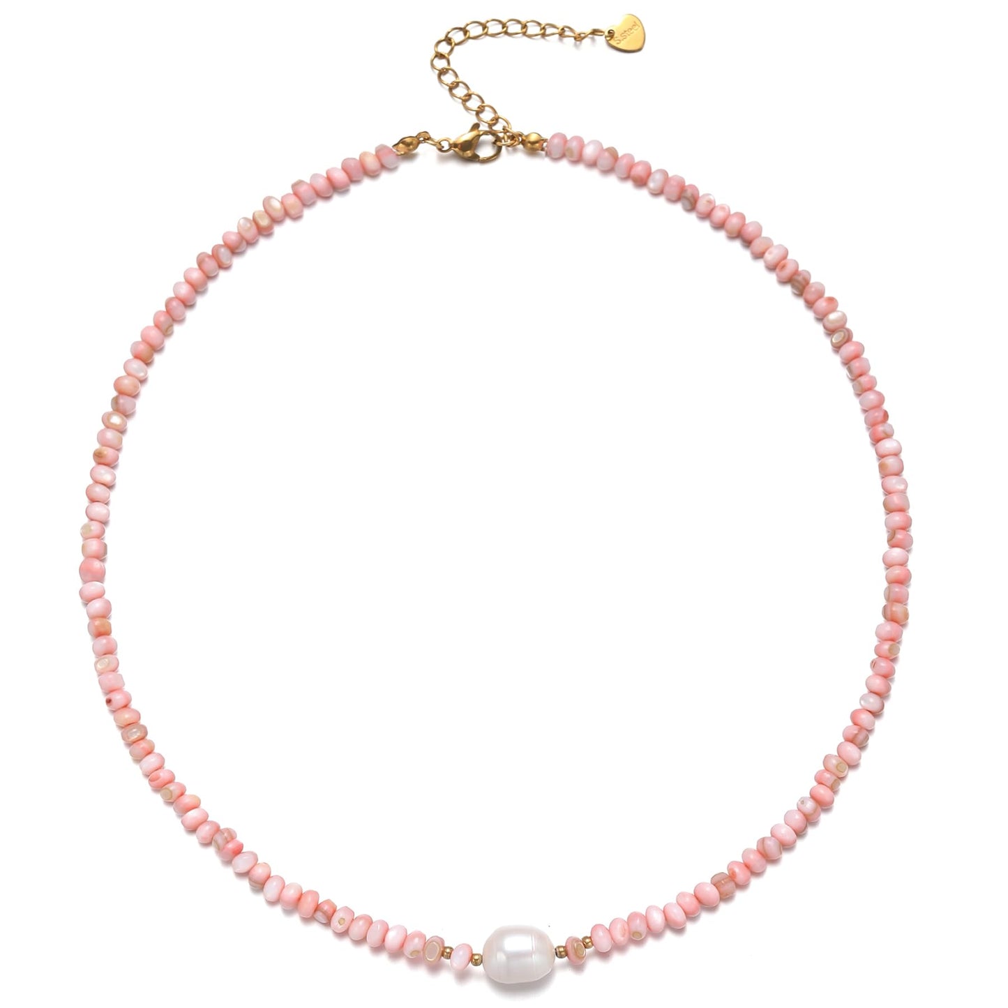 ERNAULO Beaded Necklaces for Women Seashell Beach Necklace with Freshwater Pearl 14K Gold Plated Boho Summer Handmade Jewelry CK-Seashell-pink