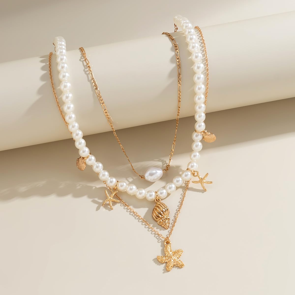 Sora Tuki Layered Starfish Necklace Beach Jewelry for Women Seashell Cowrie Puka Shell Necklaces for Women Beach Necklace Turtle Beaded Choker Necklaces Ocean Jewelry (1 - Layered)
