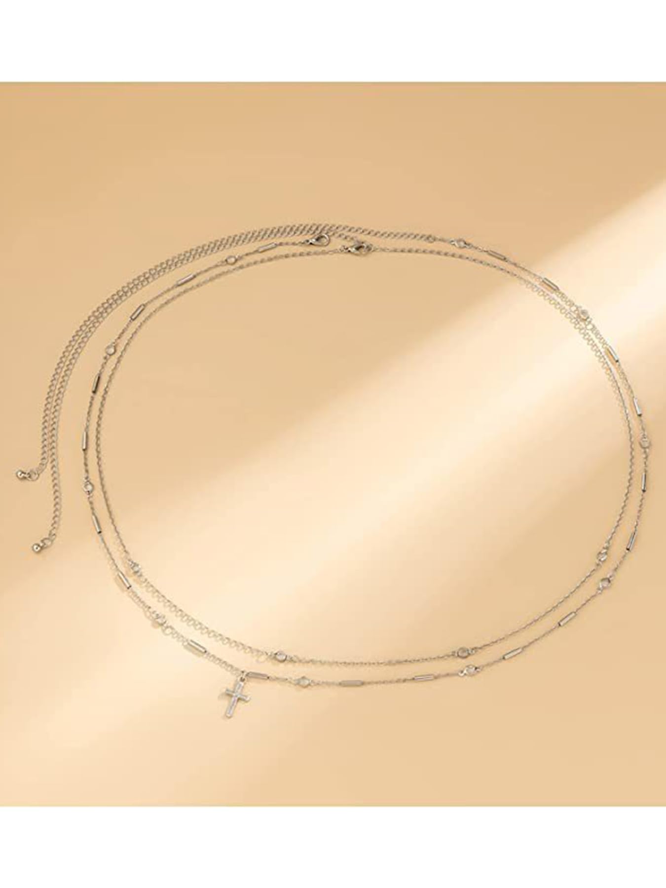 Longita Layered Belly Chain Silver Waist Chain for Women Cross Waist Jewelry for Women Silver Belly Chains Summer Stomach Jewelry Trendy Simple Sexy Body Chains Non Tarnish Waterproof Plus Size