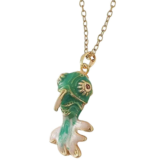 WSTWYC Color Fish Necklace for Women，Dainty Lucky Fish Pendant Necklaces Summer Ocean Minimalist Jewelry gift (green)