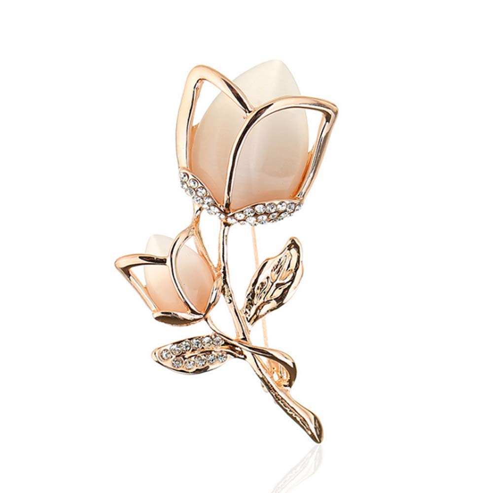 Created Crystal Brooch Crystal Rhinestone Rose Flower Fashion Pin Gift Women Girls Rose Gold (Gold White Crystal Brooch)