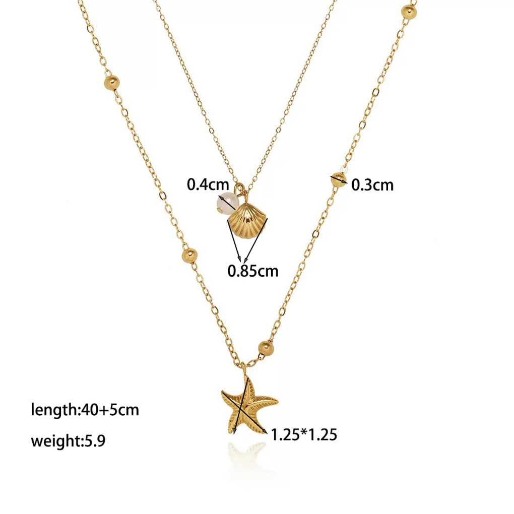 FUTIMELY Gold Shell Necklace Set,Boho Small Seashell Stacked Necklace for Women,Trendy Starfish Pendant Necklaces Beach Jewelry (Gold)