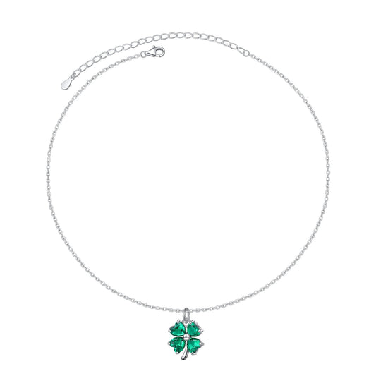 DAOCHONG S925 Sterling Silver Choker Short Dainty Leaf Clover Shamrock Necklace Pendant for Women Jewelry Gift