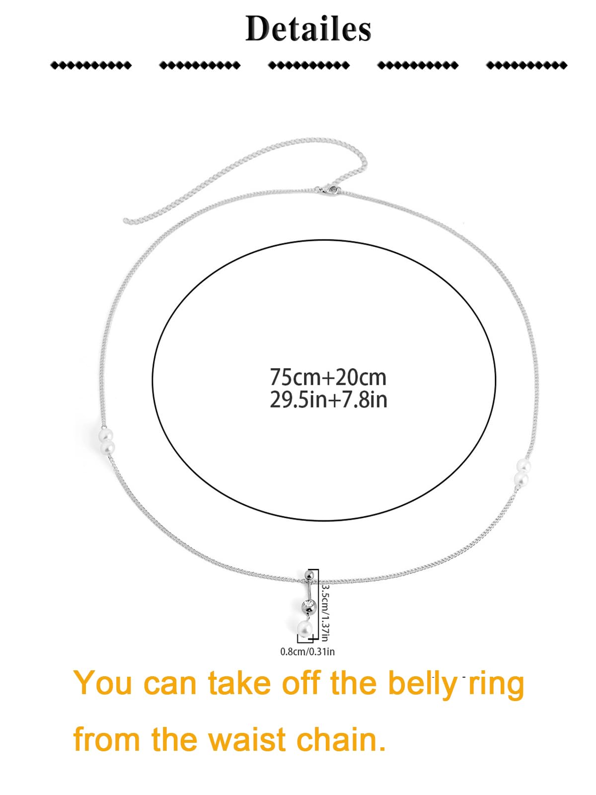 Longita Silver Waist Chain for Women Silver Belly Chain With Belly Rings Layered Stomach Chains Pearl Body Chain Waist Jewelry with Navel Ring