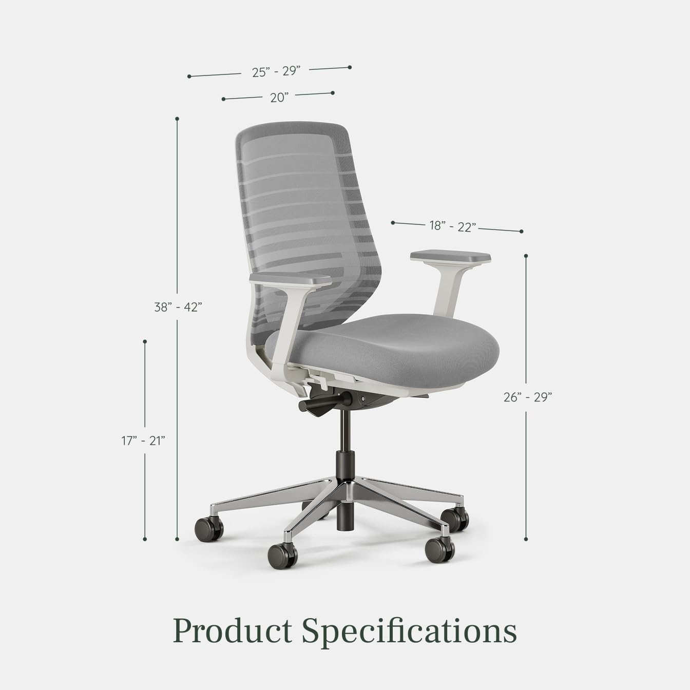 Branch Ergonomic Chair - A Versatile Desk Chair with Adjustable Lumbar Support, Breathable Mesh Backrest, and Smooth Wheels - Experience Optimal Comfort and Support - Pebble - White