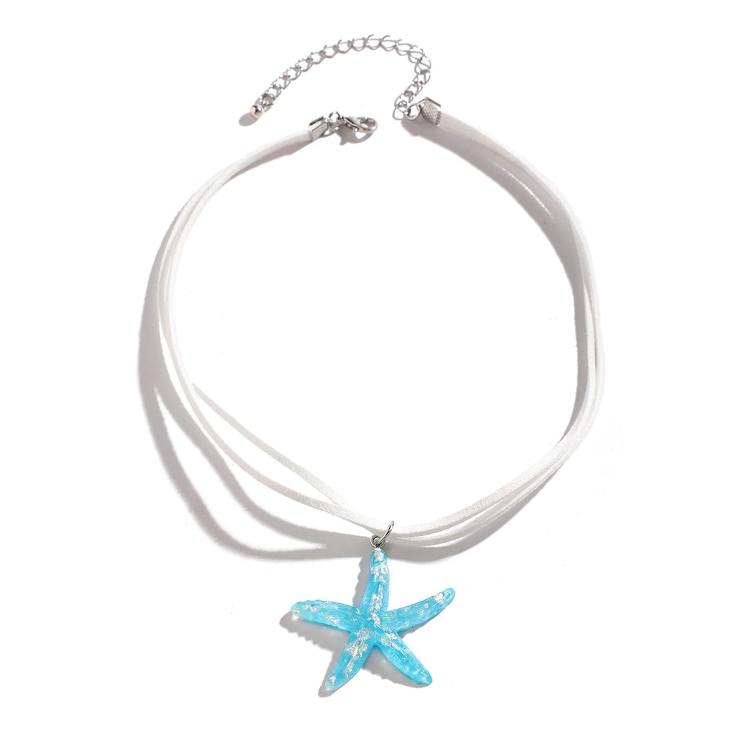 Decixde Starfish Necklace for Women Starfish Pendant Necklace Starfish Fringe Necklace Boho Layered Starfish Pendant Choker White Blue Necklace Summer Beach Necklaces Jewelry for Women Girls (blue)
