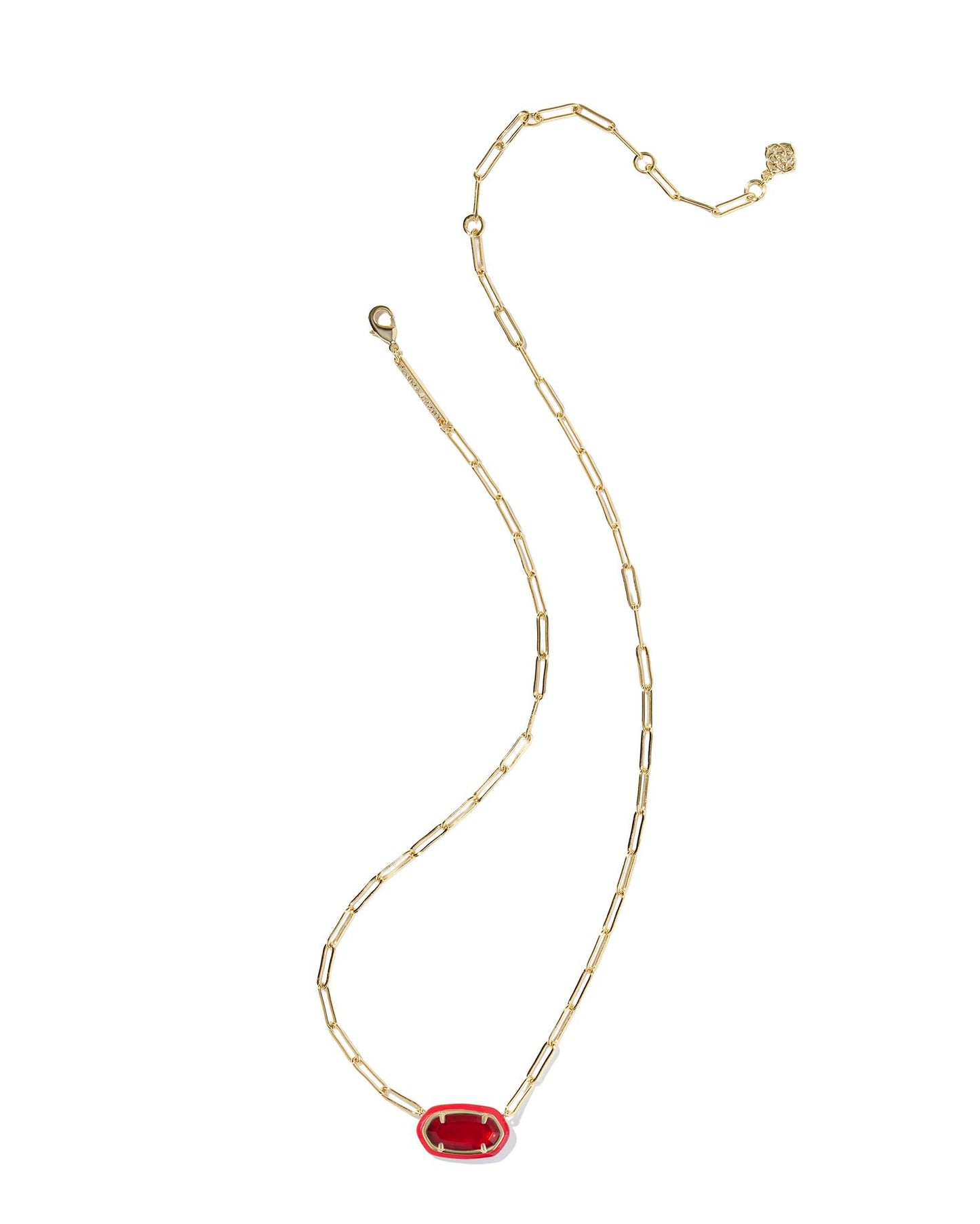 Kendra Scott Elisa Enamel Frame Paperclip Necklace, 14K Gold-Plated Brass, Fashion Jewelry for Women, Red Illusion