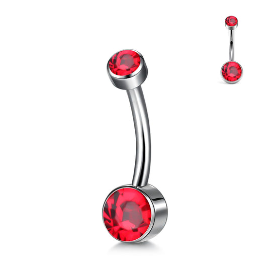 XUU Titanium Belly Button Rings, Black & Silver – 14G Internally Threaded Navel Piercing Jewelry, 10mm & 12mm Curved Barbells with 7 Colors Gems – Hypoallergenic (Silver-Red cz, 10MM)