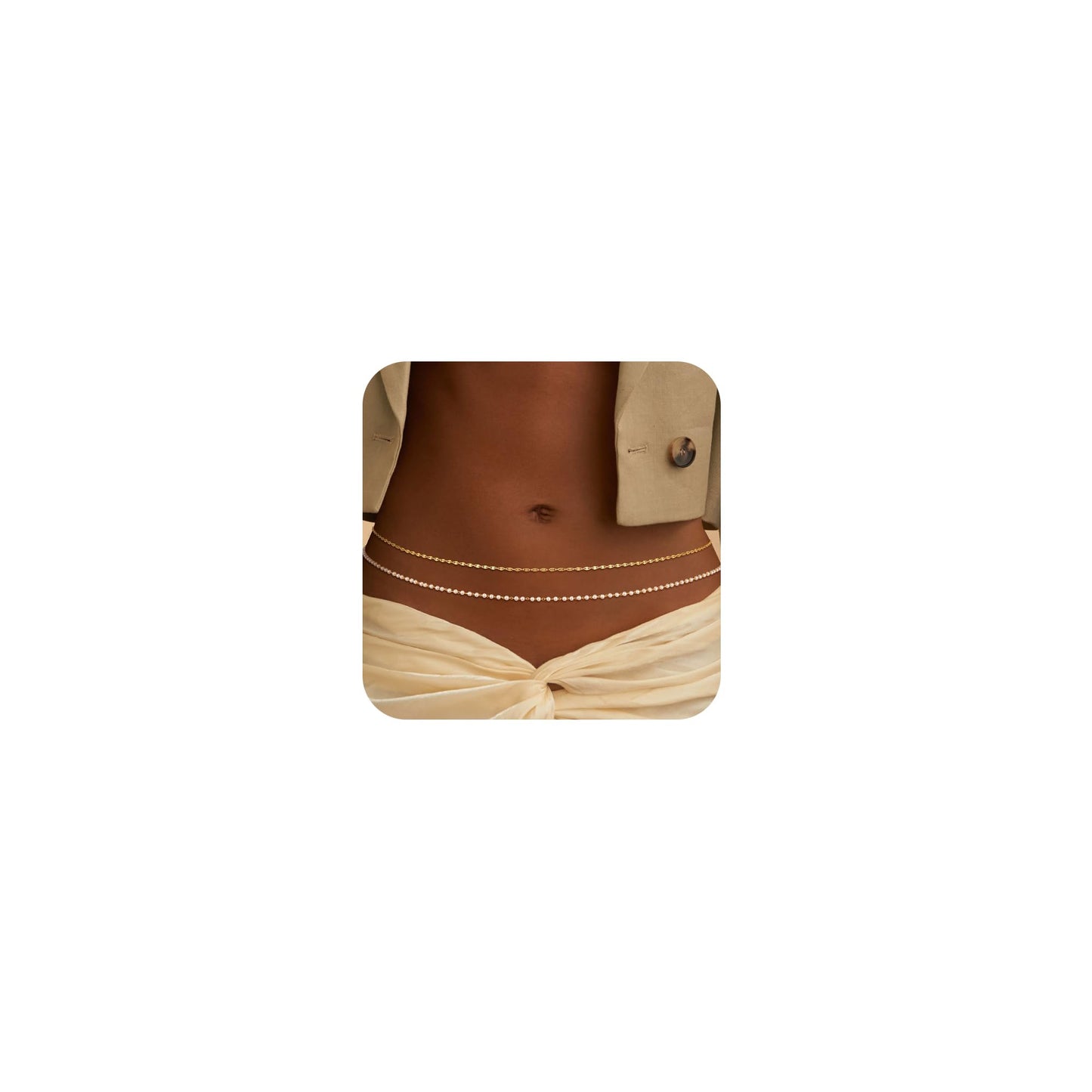 Risamil Waist Beads for Women, 14k Gold Plated Pearl Waist Chain Cute Body Chain Gold Chain Belt for Womens Belly Chain Fashion Beach Accessories for Womens Pearl Gold Jewelry for Women Gifts