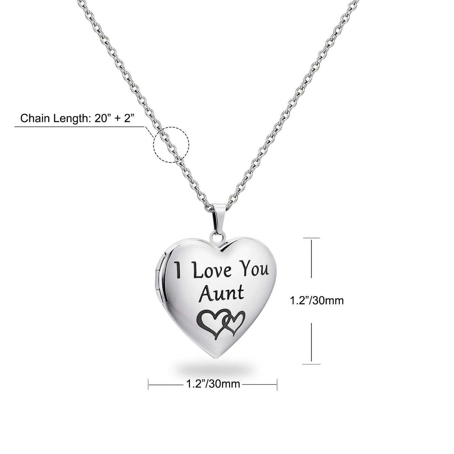 PHOCKSIN I Love You Aunt Silver Heart Locket Necklace For Women That Hold Pictures Photo Lockets Birthday Gifts for Aunt From Niece