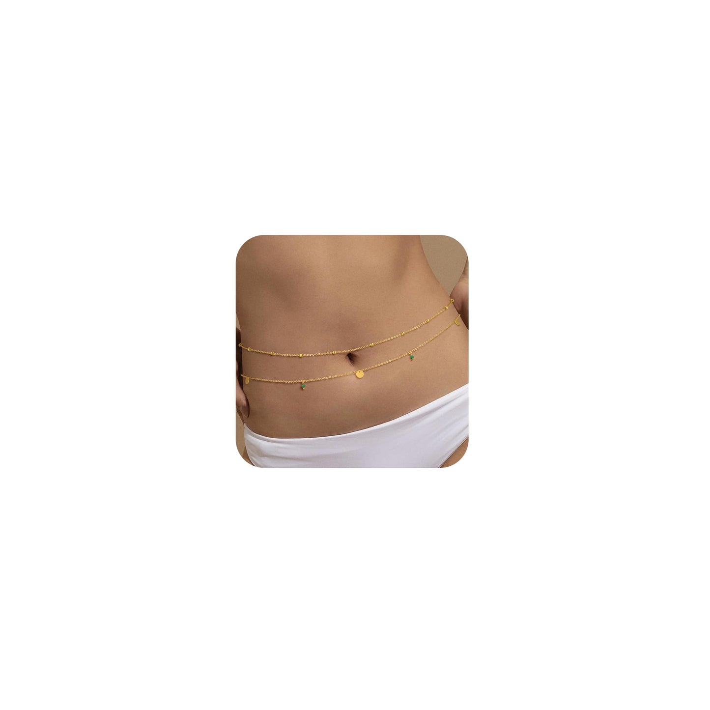 RELVEO 2PCS Gold Waist Chain Adjustable Layered Belly Chain Body Chain Jewelry for Women Sexy Bikini Beach Boho Beaded Waist Chains