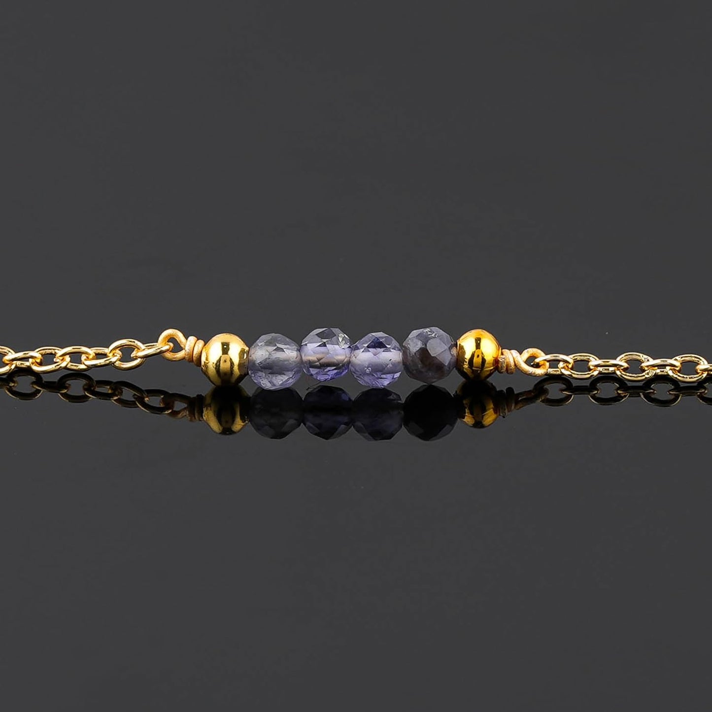 CRYSTALINES Natural Blue Iolite Gemstone Beads, Handmade Station Dangle Star Charms Anklet, 14K Gold Plated, Adjustable Fashion Boho Jewelry for Women, Healing Crystals, Christmas Gift